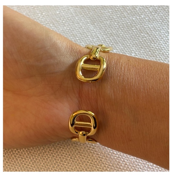 14k yellow gold plated wider link chain mariner anchor bangle cuff bracelet new - Picture 6 of 8